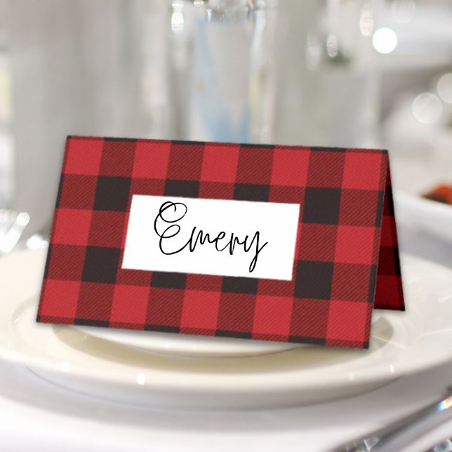Cartão De Mesa lenhador rústico de inverno xadrez vermelho búfalo (rustic winter lumberjack red buffalo plaid party place card)