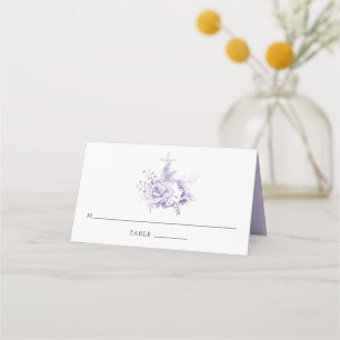 Cartão De Mesa Lilac e Floral Prateado Batismo ou Baptismo