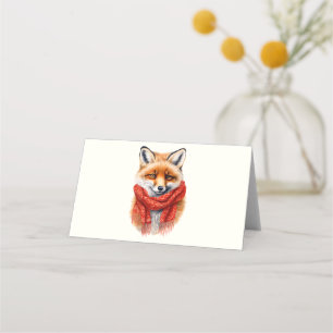 Cartão De Mesa Linda Raposa com um Cachecol Vermelho Imagem de Ou