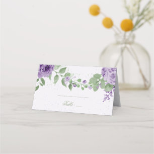 Cartão De Mesa lindas flores roxas folhas verdes botânicas