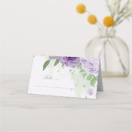 Cartão De Mesa lindas flores roxas folhas verdes botânicas