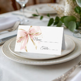 Cartão De Mesa Lindo Laço Coquete Rosa e Dourado