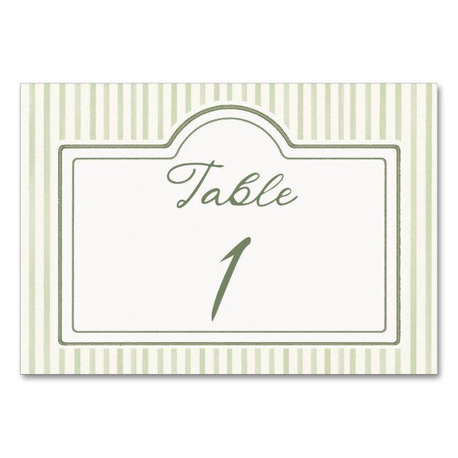Cartão de Mesa Listrado para Casamento Verde (Frente)
