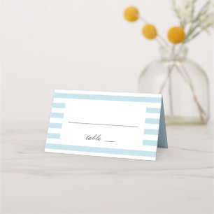 Cartão De Mesa Listras náuticas azuis. Casamento com striping mo