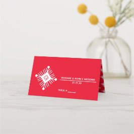 Cartão De Mesa Logotipo de casamento de Natal vermelho branco flo