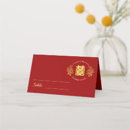 Cartão De Mesa Logotipo floral chinês casamento dupla felicidade