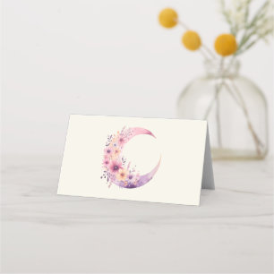 Cartão De Mesa Lua de Crescente Rosa com Flores Bonito