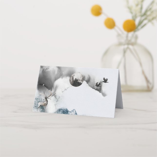 Cartão De Mesa Lua de Floresta de Folha de Escolta de Casamento d (Frente)