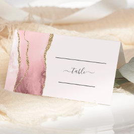 Cartão De Mesa Lugar Chic Rosa Bege Ágata Dourada Mesa de Casamen