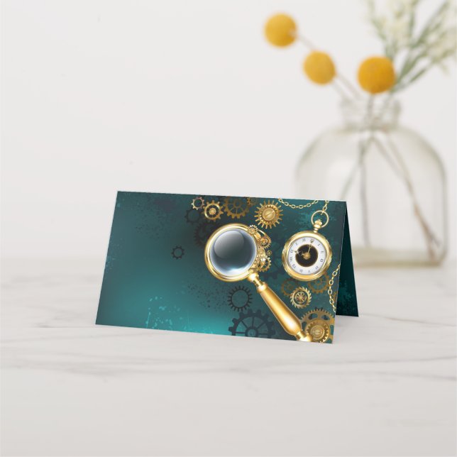 Cartão De Mesa Lupa no estilo Steampunk (Frente)