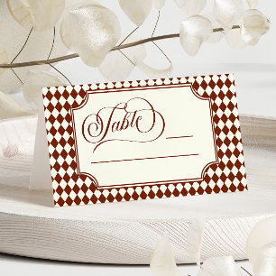 Cartão De Mesa Luxo Antigo Dinheiro Borgonha Marfim Casamento Vin