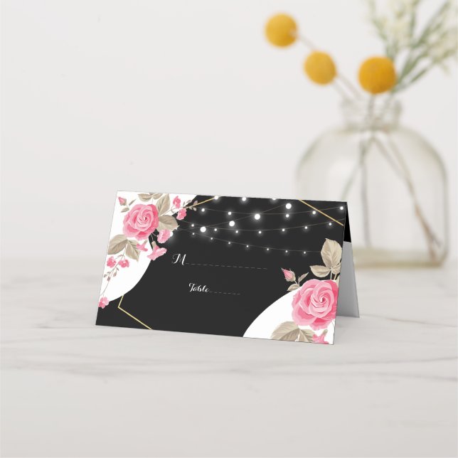 Cartão De Mesa Luz de corda plana rosa moderna Elegance (Frente)