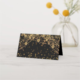 Cartão De Mesa Luzes de Corda com Brilho em Dourado e Preto Bokeh