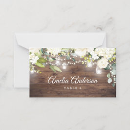 Cartão De Mesa Luzes de Corda Florais Rústicas Casamento