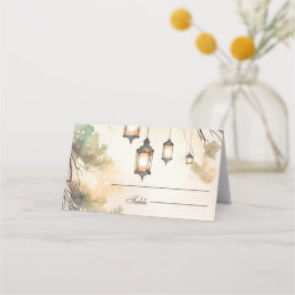 Cartão De Mesa Luzes de Lanterna Botânica de Árvore Rústica Casam