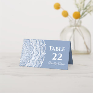 Cartão De Mesa Mandala branca azul empoeirada elegante