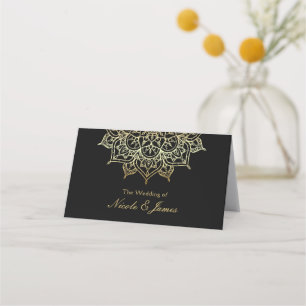 Cartão De Mesa Mandalá Dourado Preto Moderno Mesa de Casamento Ca