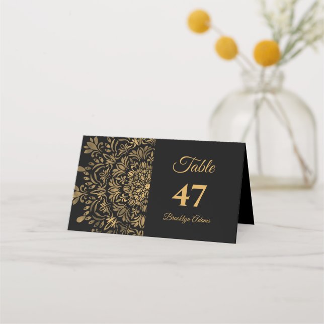Cartão De Mesa Mandala tradicional clássico luxuoso casamento ele (Frente)