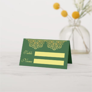 Cartão De Mesa Mandalas Douradas e Verde-Profundo Casamento India