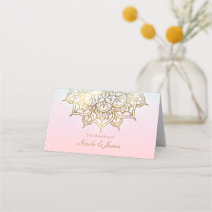 Cartão De Mesa Mandalas Douradas Rosa e Bege Chic Conjunto de Cad