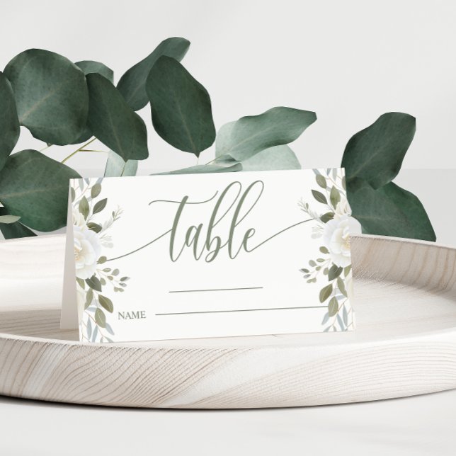 Cartão De Mesa Marfim e Salvia Mesa de Casamento Floral Elegante (Criador carregado)