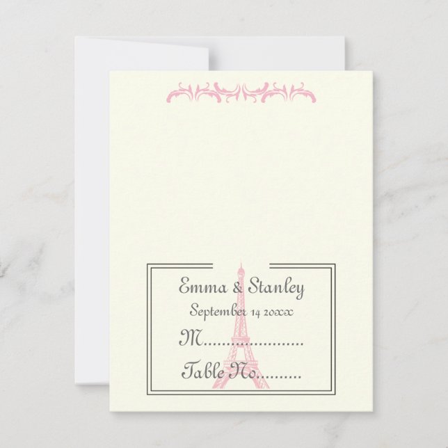 Cartão de mesa marfim Torre Eiffel rosa casamento  (Frente)