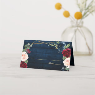 Cartão De Mesa Marinho Azul Blush Borgonha Dourada Casamento Geom