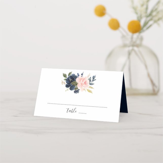 Cartão De Mesa Marinho Azul Blush Rosa Rosa Boho Casamento (Frente)