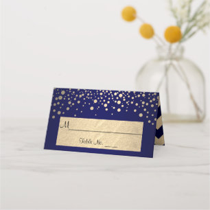 Cartão De Mesa Marinho Azul & Dourado Chevron & Confetti Pontos -