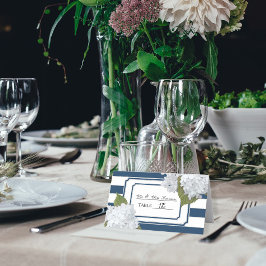 Cartão De Mesa Marinho Azul e Branco Hydrangea Arte Floral