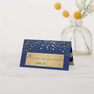 Cartão De Mesa Marinho Azul e Dourado Cevron e Pontos de Confetti