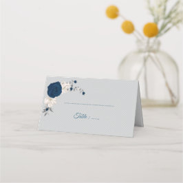 Cartão De Mesa marinho azul e flores brancas folhas prateadas cin