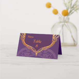 Cartão De Mesa Marinho Azul e/ou Violeta com Mandalas Douradas