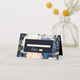 Cartão De Mesa Marinho Azul e Pincel Pintado Casamento Floral Ros