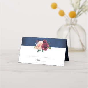 Cartão De Mesa Marinho Azul Floral Blush Pink Burgundy Rosa Casam