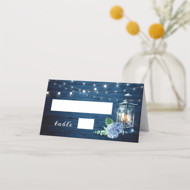 Cartão De Mesa Marinho Azul Hydrangea Lanterna Mesa de Casamento  (Frente)