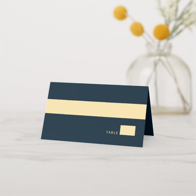 Cartão De Mesa Marinho Azul Rústico Círculo Dourado Ampersand Cas (Frente)