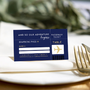 Cartão De Mesa Marinho Blue Dourado Ticket Guest Seating