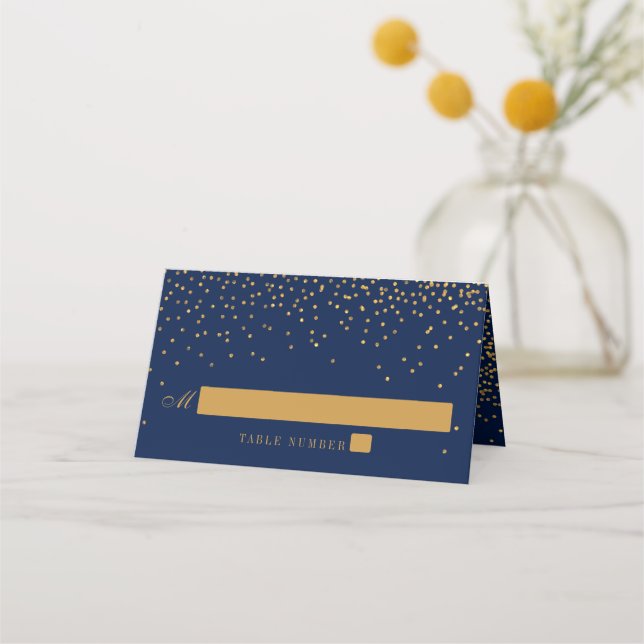 Cartão De Mesa Marinho Blue & Glam Dourado Casamento Confetti (Frente)