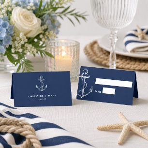 Cartão De Mesa Marinho de Casamento de Âncora Náutica