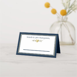 Cartão De Mesa Marinho e Casamento Elegante Dourado