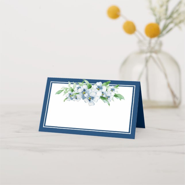 Cartão De Mesa Marinho Elegante e Recepção Floral Branca (Frente)