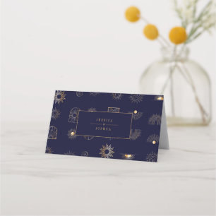 Cartão De Mesa Marinho Ouro de Lua do Crescente Sol Celeste