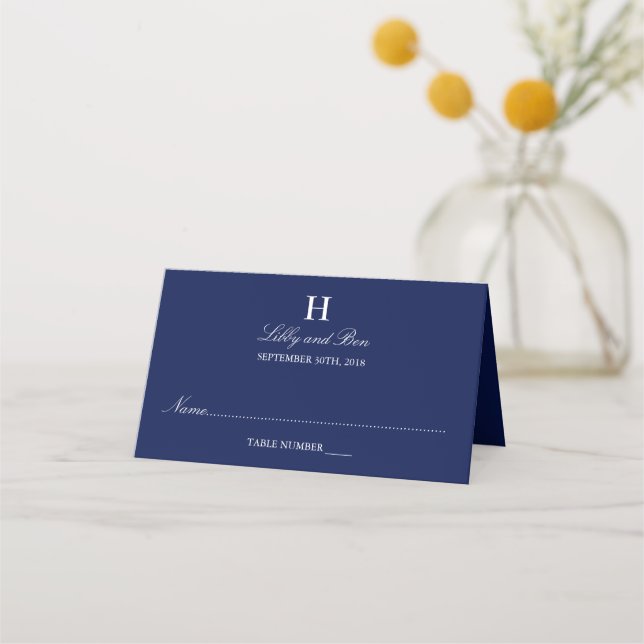 Cartão De Mesa Marinho Trendy e Casamento Branco (Frente)