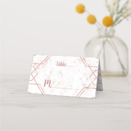 Cartão De Mesa Mármore Branco e Blush e Rosa Dourado