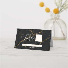 Cartão De Mesa Mármore Meia-Noite Dourado Casamento Preto & Ouro 