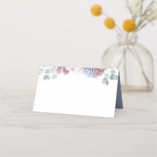 Cartão De Mesa Mauve Dusty Blue Floral Elegante Romântico Casamen