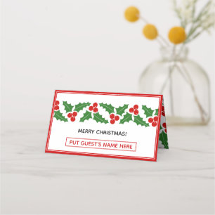 Cartão De Mesa Merry Christmas holly berry border dobraram escolt