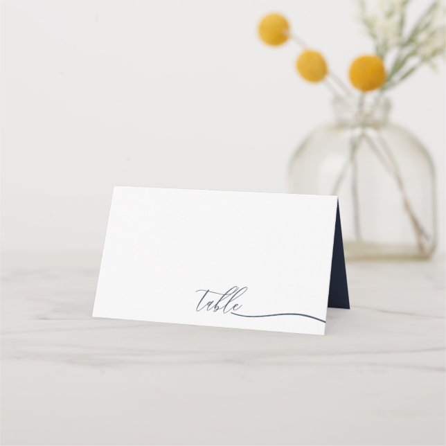 Cartão De Mesa Mesa de Assentos Fonte Script Branco Azul-Marinho (Frente)