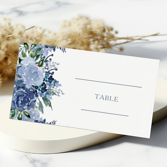 Cartão De Mesa Mesa de Casamento Azul com Dusta Floral (Criador carregado)